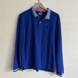 Men's Psycho Bunny Hallow Long Sleeve Cotton Polo Shirt Dark Royal Blue 6/L